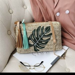 (1580) Embroidery Straw Fringe Crossbody Shoulder… - image 1